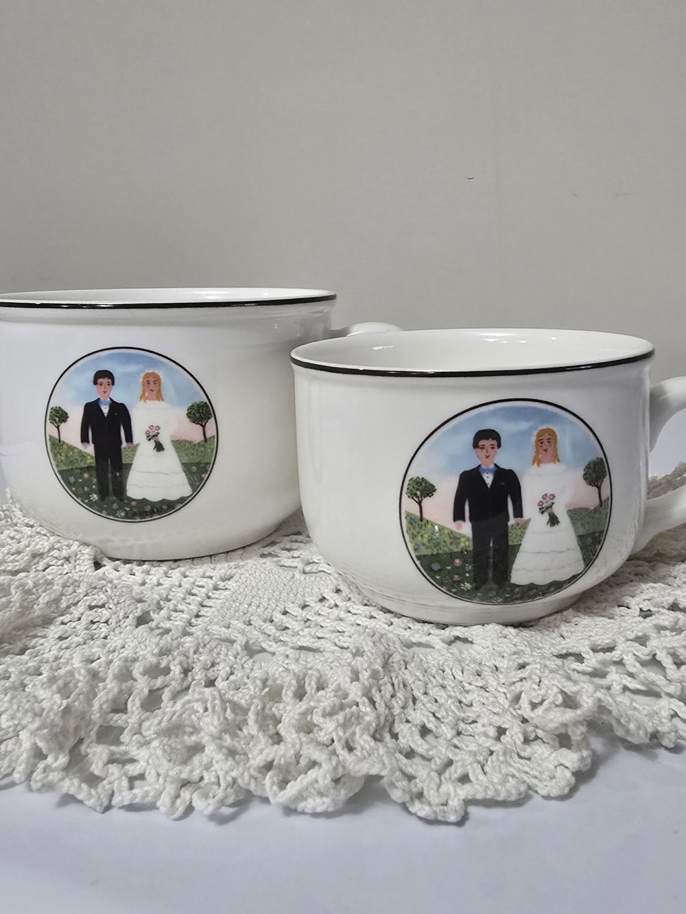 Set of Villeroy & Boch Rare Vintage Mugs with Wedding Couple Motif